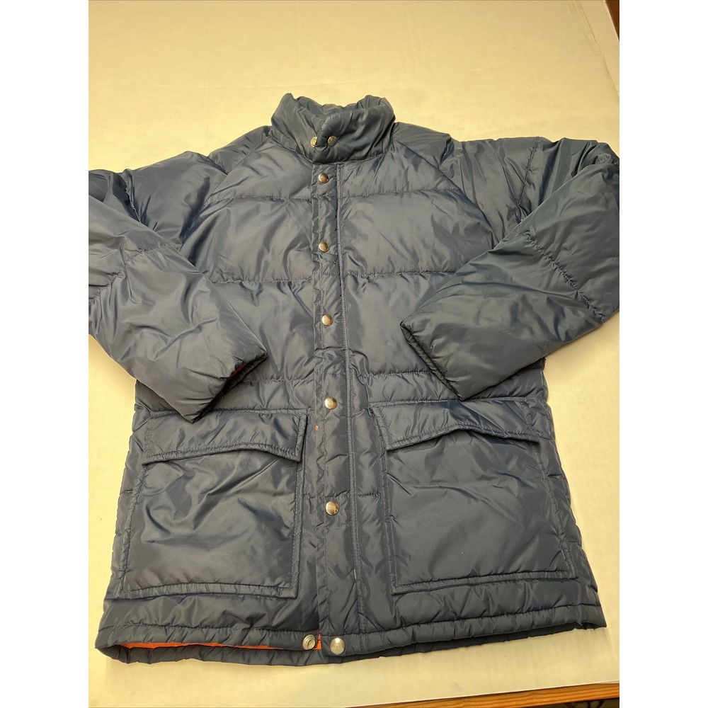 Vintage JC Penny Down Puffer Coat Snap Button Men's Size Small Navy Blue